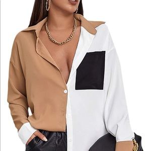 SHEIN long sleeve color block button down blouse